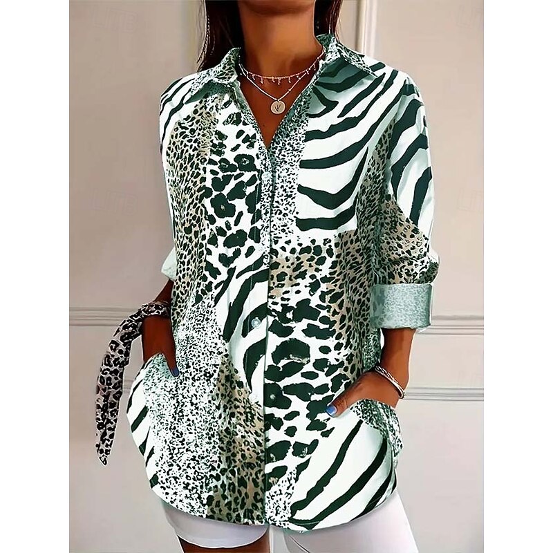 Women's Shirt Graphic Leopard Elegant Bohemia Vintage Long Sleeve Shirt Collar Regular Tops Work Daily Buttons Print Yellow Blue Brown Spring Fall Winter Spring, Fall, Winter, Summer3