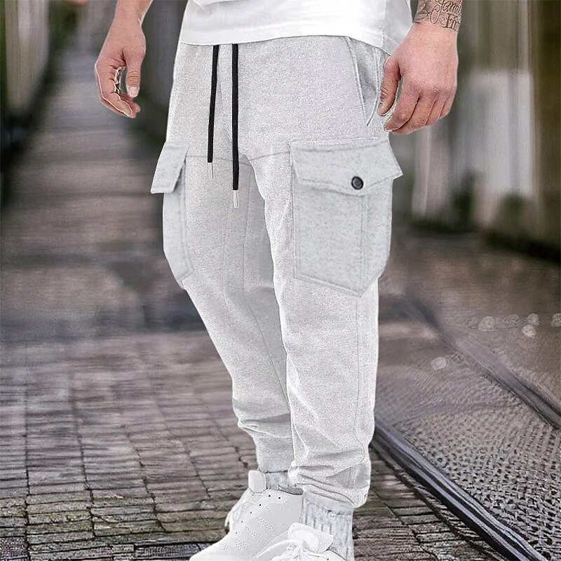 Men's Cargo Sweatpants Sweatpants Joggers Trousers Casual Pants Drawstring Elastic Waist Zipper Pocket Solid Colored Moisture Wicking Breathable Full Length Outdoor Daily Running Fashion Classic Style