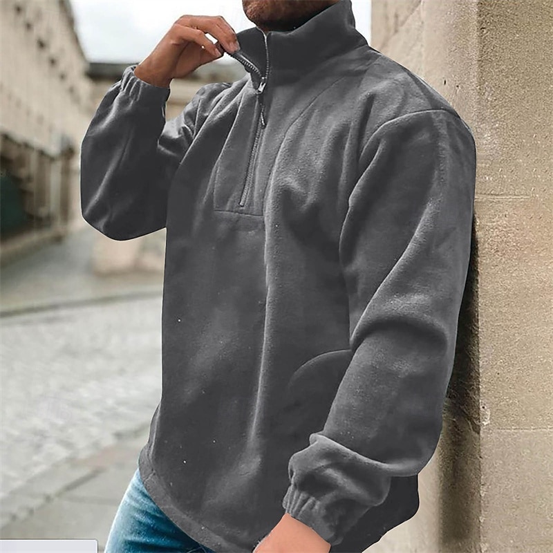 Men's Sweatshirt Polar Fleece Fleece Sweatshirt Quarter Zip Sweatshirt Army Green Red Green Gray Half Zip Plain Zipper Sports & Outdoor Daily Holiday Polyester Streetwear Basic Casual Winter Clothing3