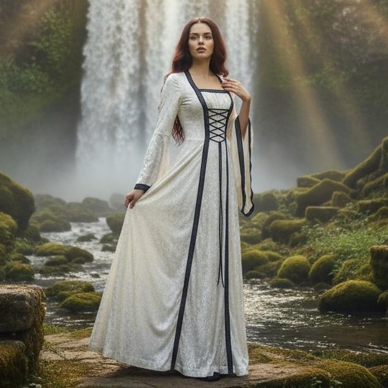 Retro Vintage Medieval Renaissance Dress Fancy Costume Viking Celtic Knight Fancy Dress Women's Celtic Halloween Carnival Performance LARP Ren Faire Adults' Dress