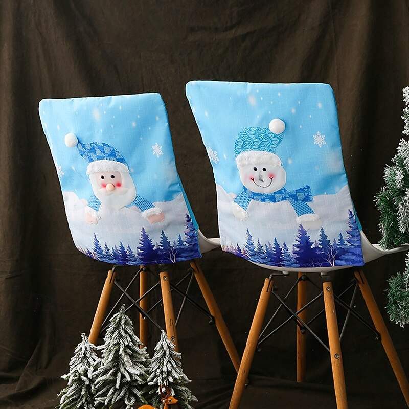2025 New Christmas Chair Covers, Blue Santa & Snowman Decorative Seat Covers with Lights, Premium Holiday Stool Decor3