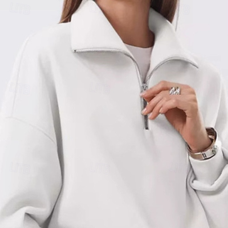 Women's Pullover Sweatshirts Zip Up Sweatshirts Plain Sports Fashion Casual Long Sleeve High Neck Regular Tops Street Dailywear Casual Half Zipper Quarter Zipper Zipper White Fall Winter2