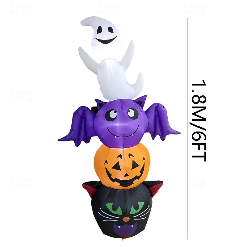 1 Pc 1.8M/6FT Halloween LED with Pumpkin Black Cat Bat Ghost Inflatable Air Model Indoor and Outdoor Party Courtyard Lawn Halloween Festival Atmosphere Decorative Light EU/US/UK/AU Plug2