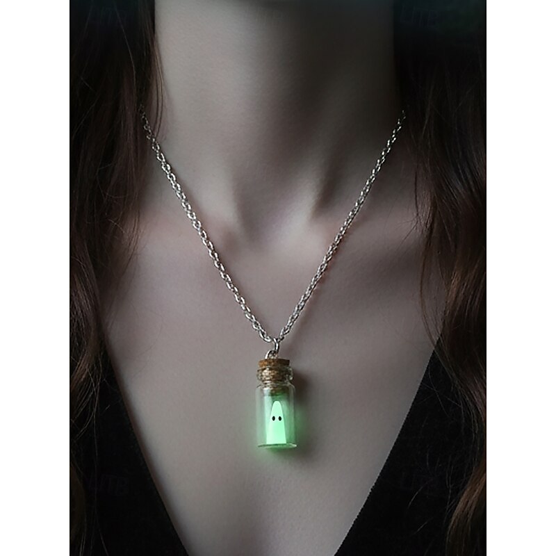 Women's Halloween Glow in the Dark Ghost Jewelry Set – Cute Bottle Pendant Necklace and Earrings for Party, Cosplay and Night Out3