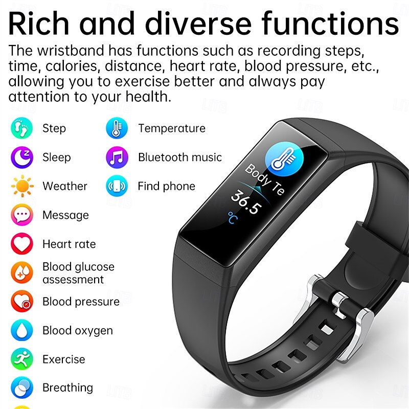 BK05 Fashion Smart Band 0.96 Screen Body Temperature Smart Bracelet Heart Rate Blood Oxygen Pressure Monitor Fitness Wristband3