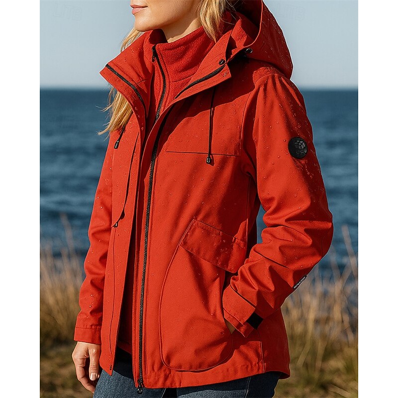 Women's Hiking Jacket Fleece Jacket 3 in 1 Jacket Winter Outdoor Waterproof Windproof Top Black White Red Purple3