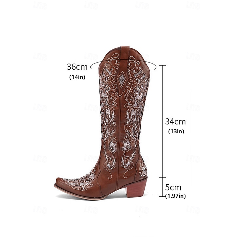 Women's Mid Calf Boots Vintage-Style White Western Cowboy Boots with Embroidery and Rhinestone Accents for Festivals and Everyday Wear3