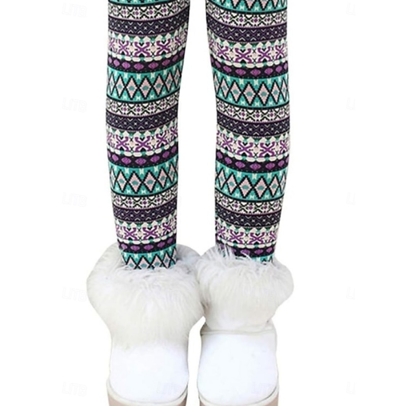 Women's Chinos Leggings Cozy Leggings Ethnic Style Casual Full Length High WaistPantsUgly Christmas Geometic Printing Thermal Warm Comfortable Stretchy Vacation Casual Daily Blue Spring Fall Winter3