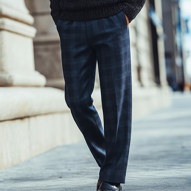 Men's Geometric Grid / Plaid Trousers Dress Pants Suit Pants Mid Waist Business Casual Formal Dailywear Regular Fit Flat-Front Straight Leg Pants with Pockets Summer Spring Fall 3D Print khaki Dark2