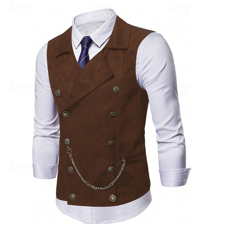 Men's Faux Suede Vest Vest Waistcoat Gilet Vacation Party Business Fashion Casual Spring Fall Pocket Buttons Polyester Comfortable Plain Double Breasted Lapel Regular Fit Black Navy Blue Coffee Vest