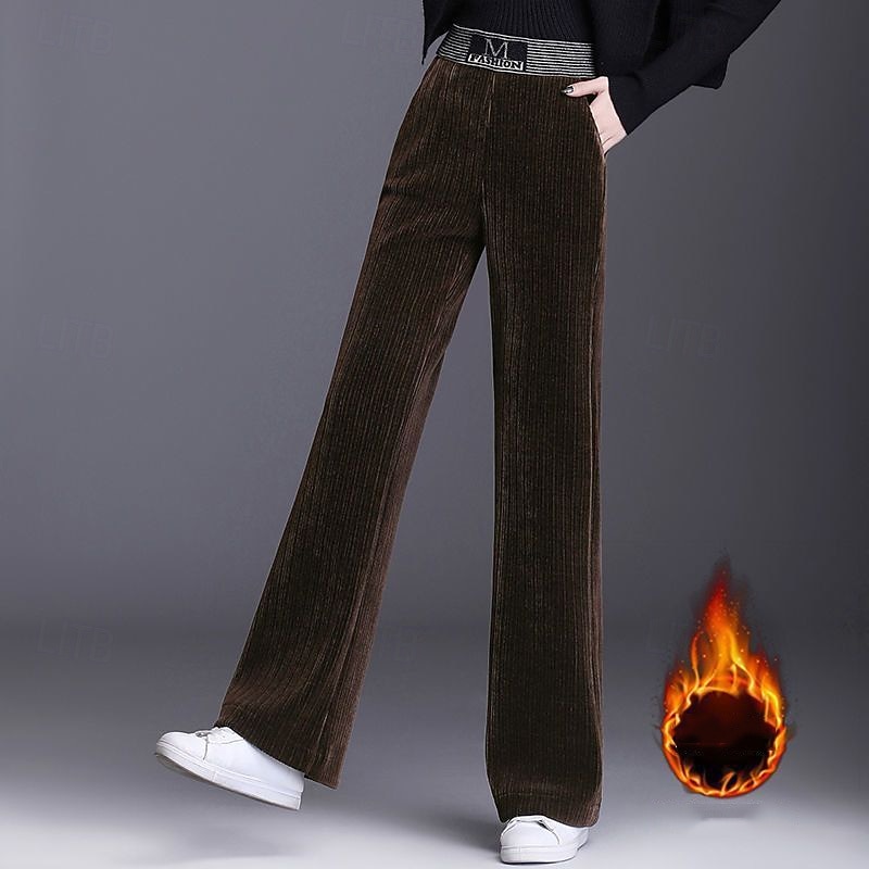 Women's Fleece Corduroy Pants Wide Leg Pants with Pockets Windproof Warm High Waist Gym Outdoor Running Bottoms Solid Color Black Coffee Grey Sports Activewear3