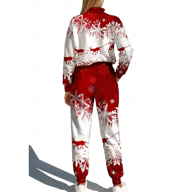 Christmas Women's Sweatshirt Tracksuit Sweatsuit Drawstring Zipper Jacket and Sweatpants Athletic Clothing Set Spring White+Red Casual Workout Outdoor Soft Baggy Long Sleeve Sport Activewear2