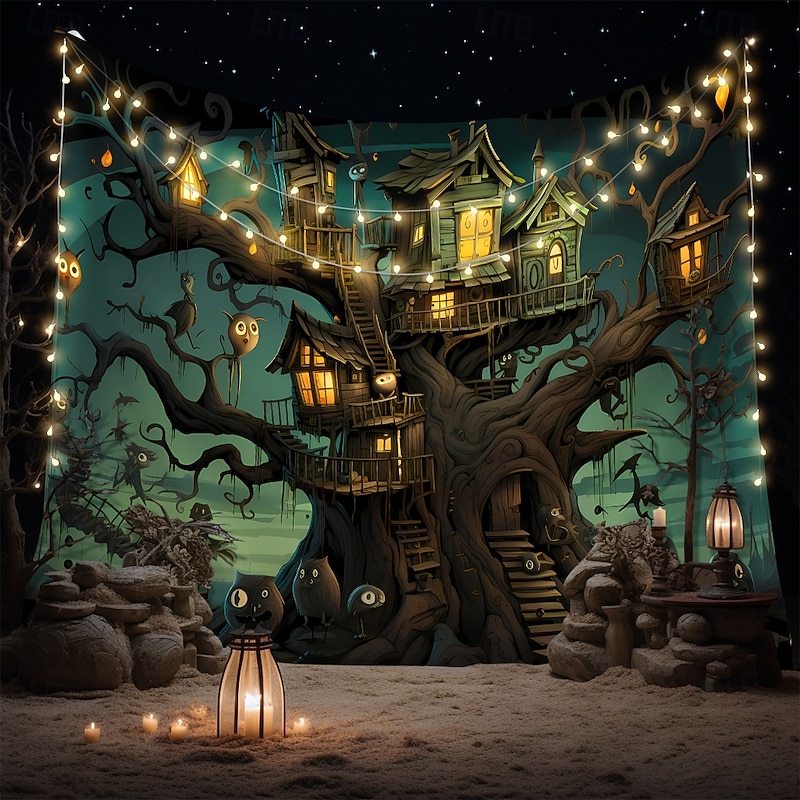 Halloween Tapestry Banners Blanket Skeleton Pumpkin Fantasy Dark Punk Gothic Style Party Dorm Shooting Backgrounds Home Decor4