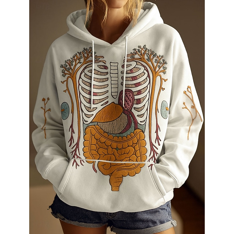 Halloween Women's Pullover Hoodie Sweatshirt Skeleton Graphic Skull Casual Long Sleeve Hooded Regular Tops Party Evening Wear Street Dailywear White Pink Purple Green Spring Fall Winter