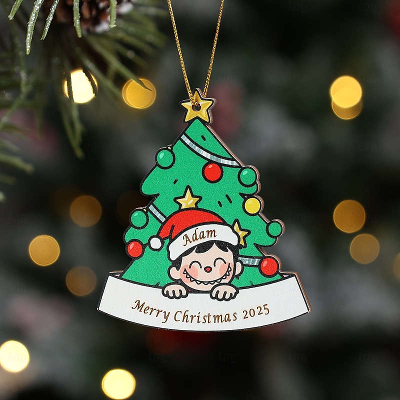 Personalized Christmas Tree Wooden Ornament with Custom Laser Engraved Name, Unique Holiday Hanging Decoration for Home Décor and Gift Keepsake