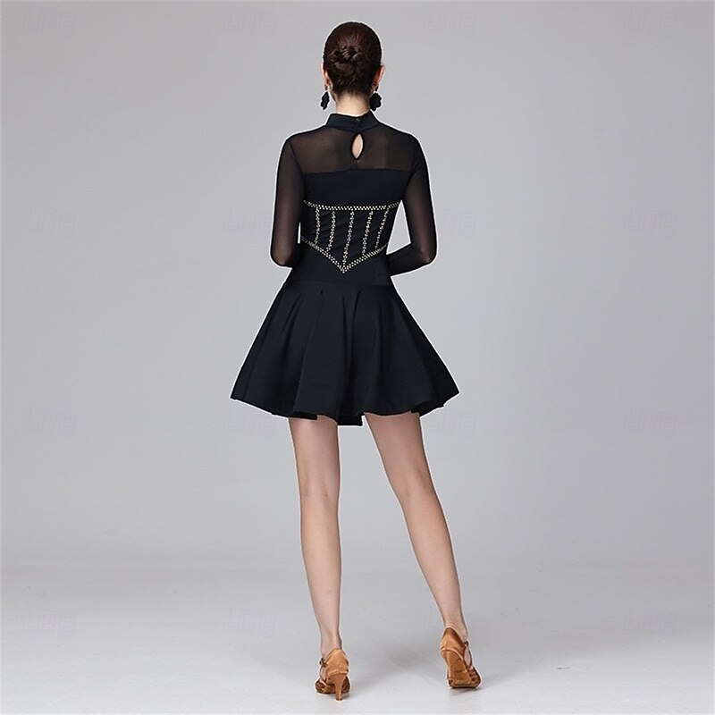 Women's Black Long Sleeve DanceWear Dance Dress Performance Wear3