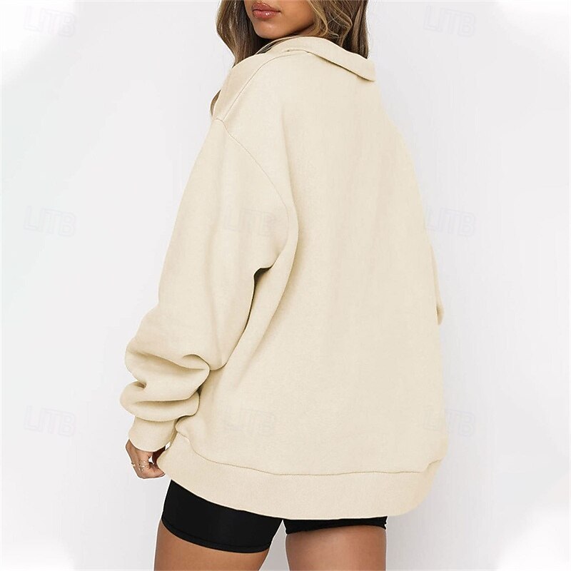 Women's Pullover Sweatshirts Zip Up Sweatshirts Plain Sports Fashion Casual Long Sleeve High Neck Regular Tops Street Dailywear Going out Half Zipper Quarter Zipper Zipper Khaki Fall Winter3