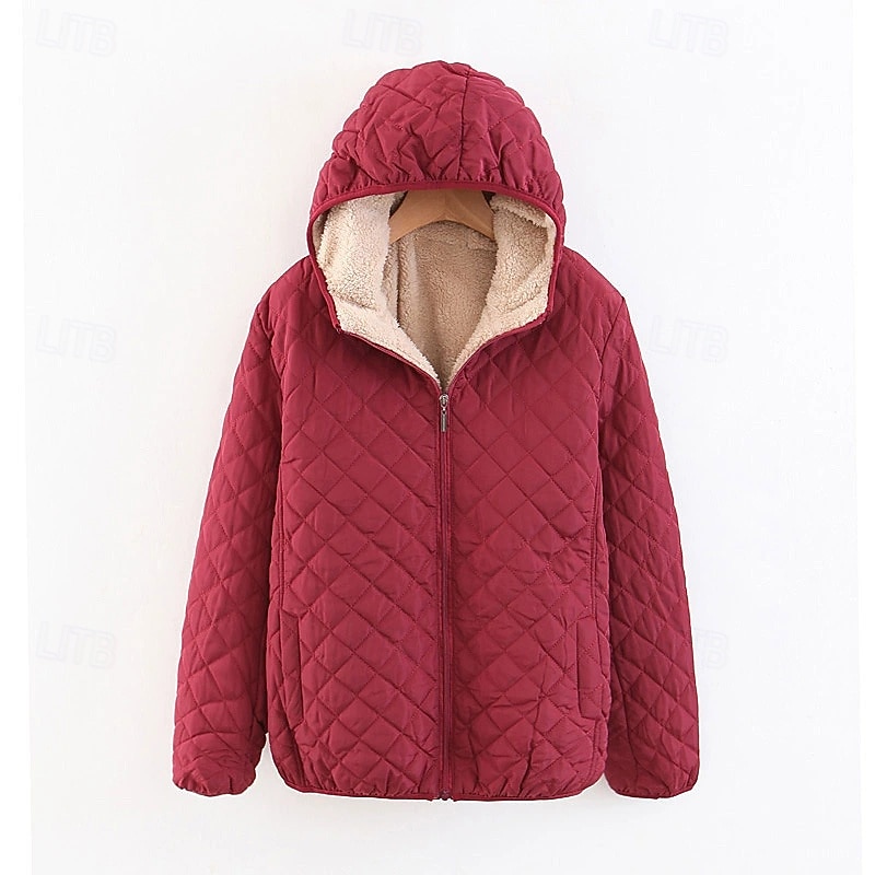 Women's Puffer Jacket Quilted Jacket Casual Jacket Comfortable Breathable Zipper Pocket Casual Plain Vacation Street Casual Daily Wear Zipper Short Hooded Regular Fit Long Sleeve Outerwear Black Red3