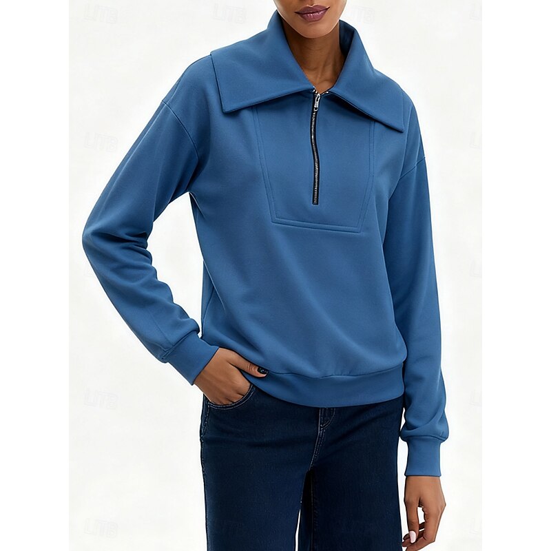 Women's Zip Up Sweatshirts Plain Casual Long Sleeve V Neck Regular Tops Street Dailywear Casual White Blue Brown Green Fall Winter