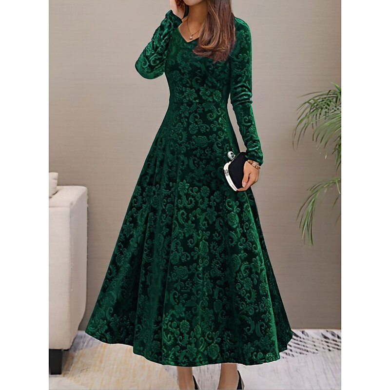 Women's Maxi Dress A Line Dress Casual Daily Holiday Going out Regular Fit Floral Long Sleeve V Neck Black Wine Blue Purple Spring Fall Winter