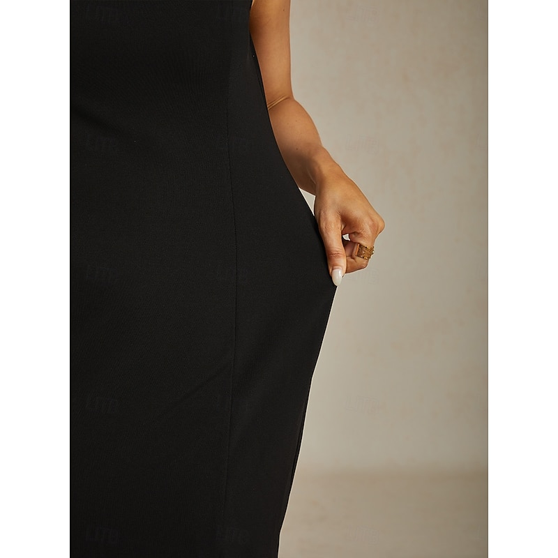 Women's Knee Length Dress Black Dress Bodycon Elegant Vacation Vintage Wedding Guest Work Regular Fit Solid Color Sleeveless Crew Neck Black Summer Fall Winter4