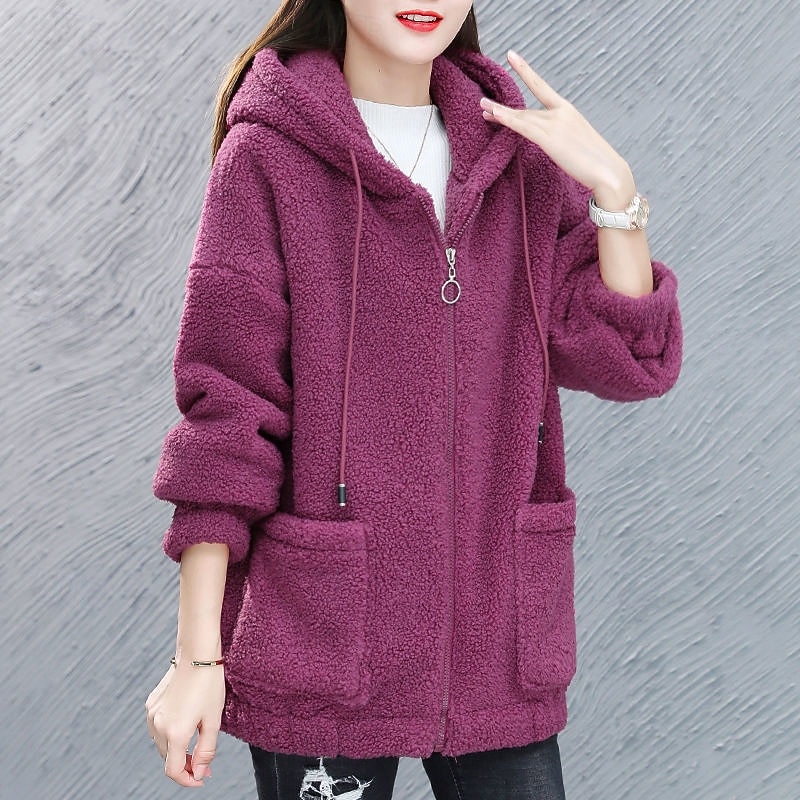 Women's Teddy Fleece acket Windproof Warm Zip Up Long Sleeve Sports Solid Color Top For Traveling Outdoor Running Loose Fit Activewear2