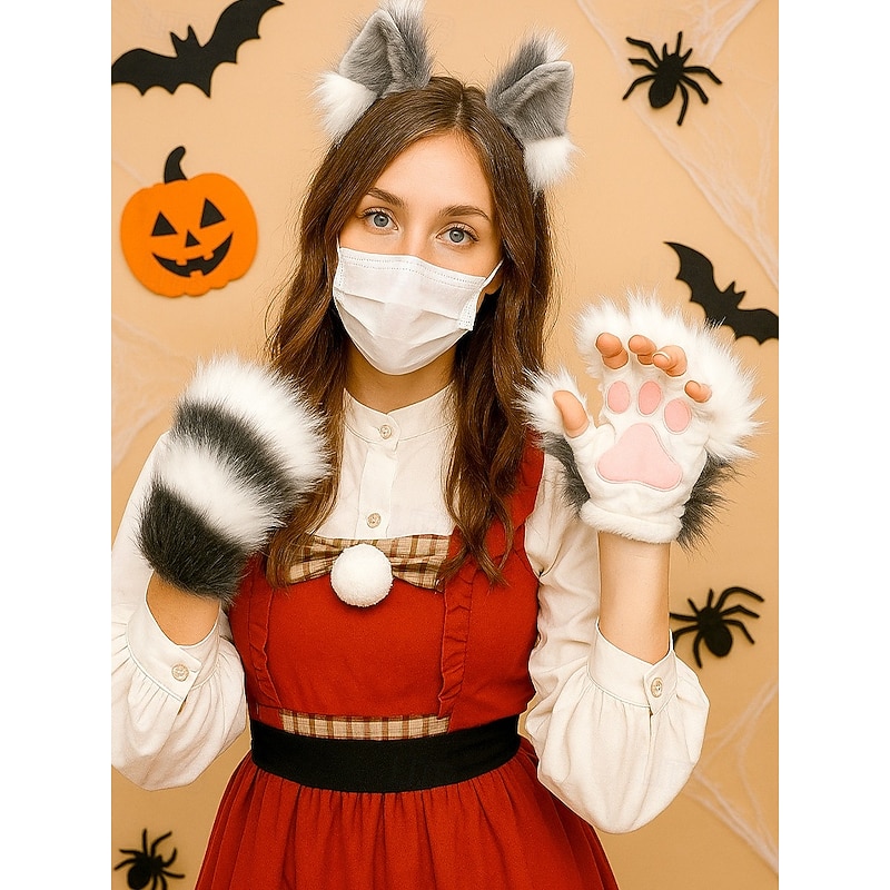 Women's Halloween Furry Paw Gloves – Plush Animal Claw Costume Accessories for Parties, Cosplay and Themed Events3
