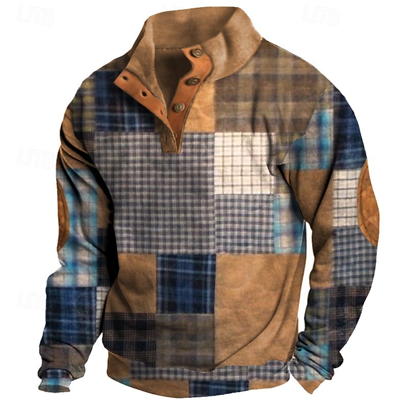Men's Plaid / Striped / Chevron / Round Sweatshirt Sweatshirts Long Sleeve Sweatshirt Henley Graphic Print Holiday Going out Festival Buckle Print Fall Winter2