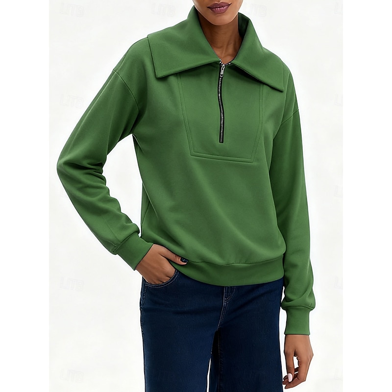 Women's Zip Up Sweatshirts Plain Casual Long Sleeve V Neck Regular Tops Street Dailywear Casual White Blue Brown Green Fall Winter3