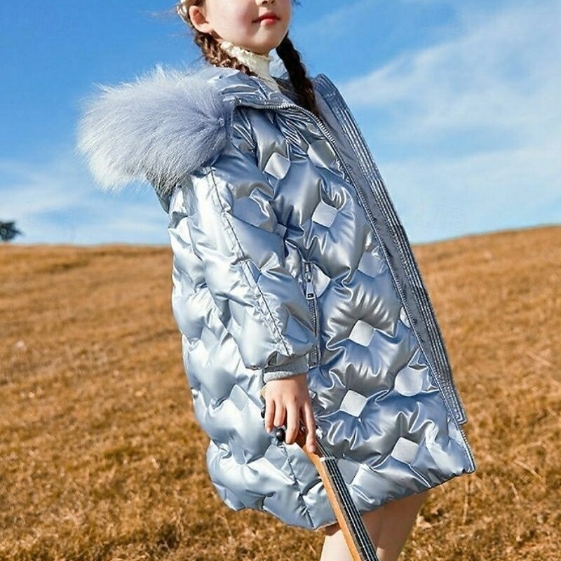 Kids Girls' Down Jacket Outdoor Jacket Puffer Jacket Solid Color Fashion Keep Warm Windproof Outdoor Coat Outerwear 4-12 Years Fall Black Champagne Sky Blue2