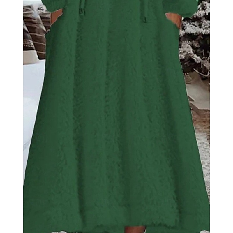 Women's Midi Dress Casual Dress Winter Dress Fashion Modern Daily Weekend Regular Fit Plain Long Sleeve Hooded Dark Green Winter Autumn3