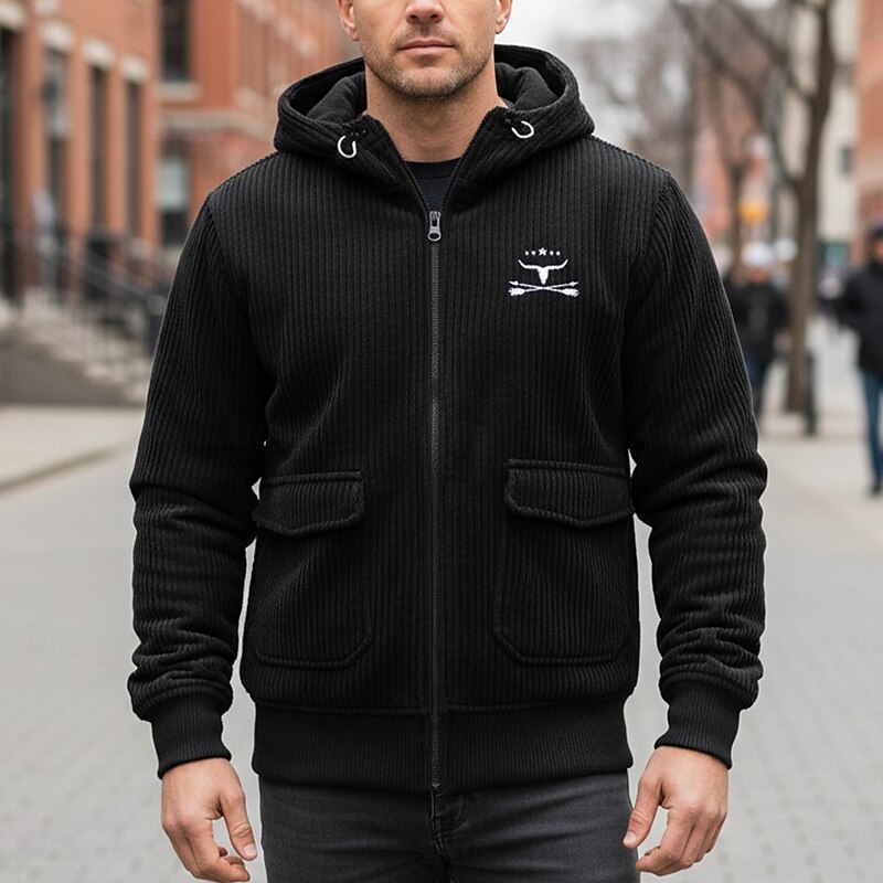 Men's Hoodie Full Zip Hoodie Corduroy Fleece Hoodie Tactical Hoodie Black Burgundy Navy Blue Khaki Light Grey Hooded Plain Zipper Sports & Outdoor Casual Daily Streetwear Cool Sportswear Winter3