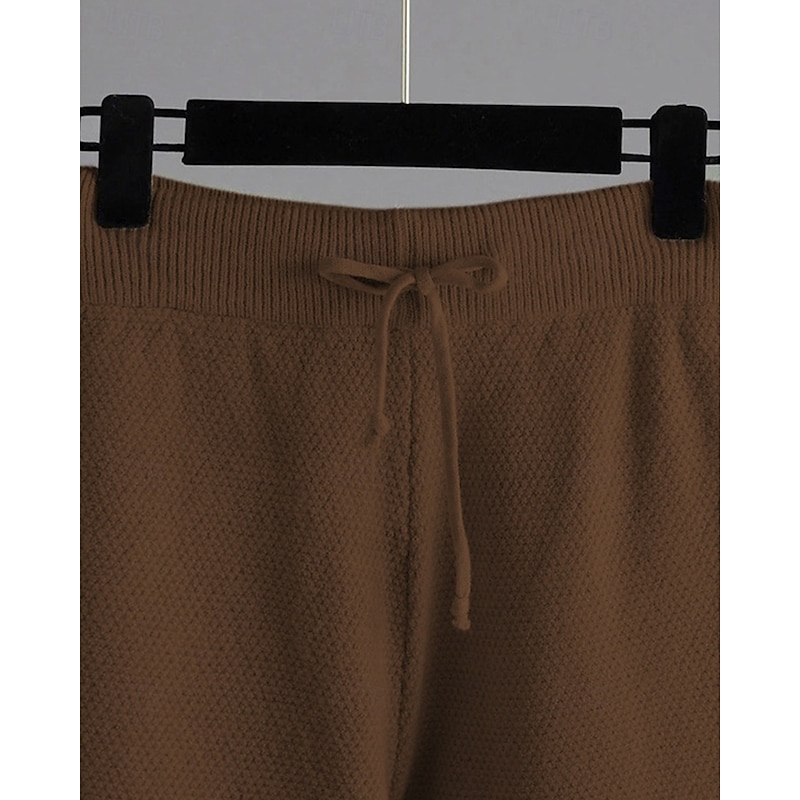 Women's Fashion Streetwear Sweater Pants Sets Bolero Top Long Sleeve Crew Neck Solid Color Drawstring Outdoor Work Casual Black Red Brown Fall Regular Fit4