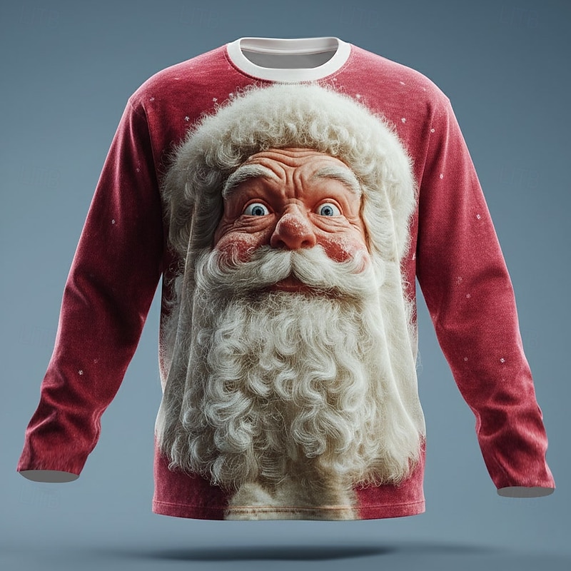Christmas Men's Santa Claus 3D Funny T Shirt Long Sleeve T shirt 3D Print Crew Neck Shirt Fashion Basic 3D Street Casual Daily Red 3 White Red Summer Spring Clothing Apparel S M L XL XXL XXXL