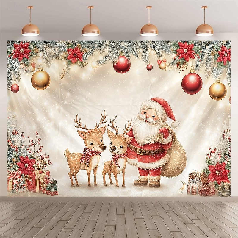 Chrismas Hanging Tapestry Santa Claus Reindeer Christmas Ornament Balls Large Wall Art Mural Decor Blanket Curtain Holiday Home Bedroom Living Room Festive Party Decoration