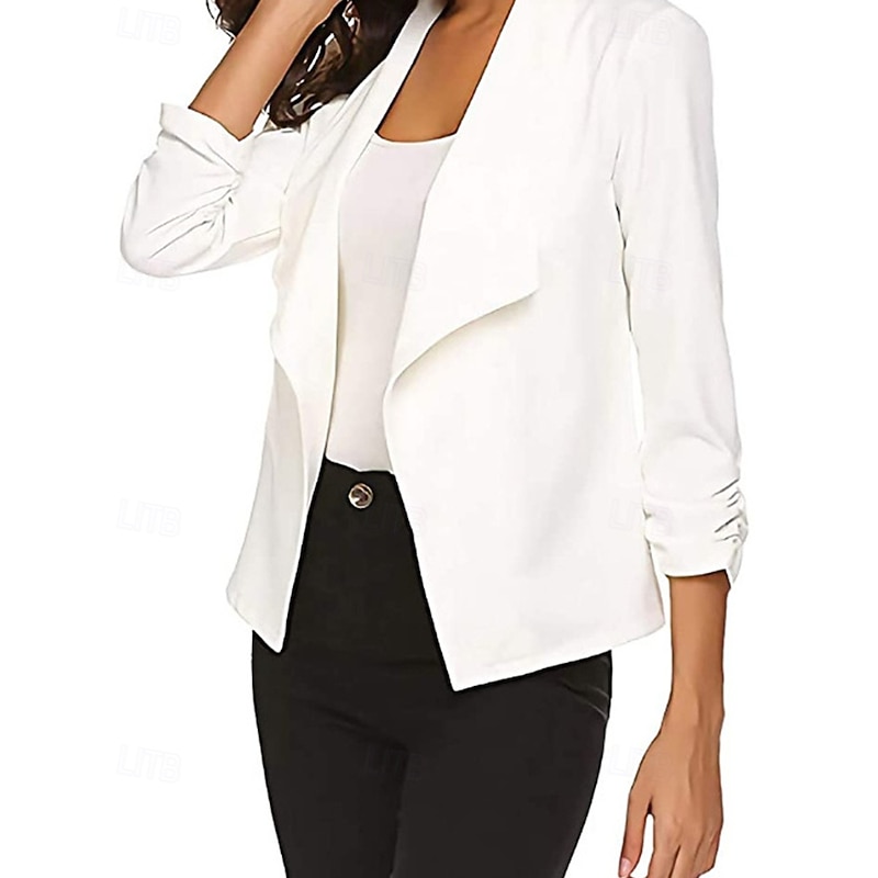 Women's Blazer Comfortable Patchwork Elegant Fashion Outdoor Plain Going out Casual Daily Weekend Cardigan Regular Lapel Regular Fit Long Sleeve Outerwear Black White Pink Spring Fall2