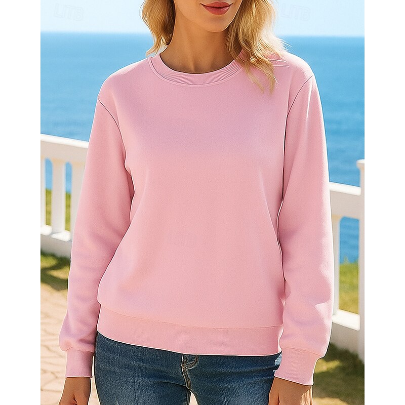 Women's Pullover Sweatshirt Casual Tops Long Sleeve Top Athleisure Fall Solid Colored Lightweight Fashion Outdoor Travel Vacation Sportswear Activewear Wine Red Black Pink4