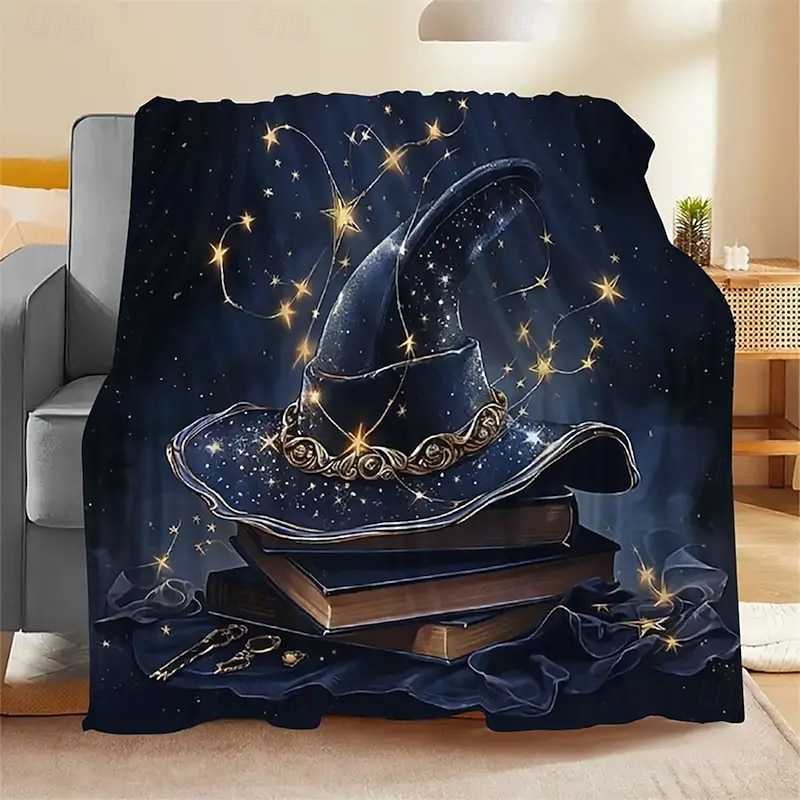 Halloween Fleece Throw Blanket for Couch Galaxy Magic Hat 3D Fantasy Mystic Sofa Bed Decorative Warm Blanket Home Decor3