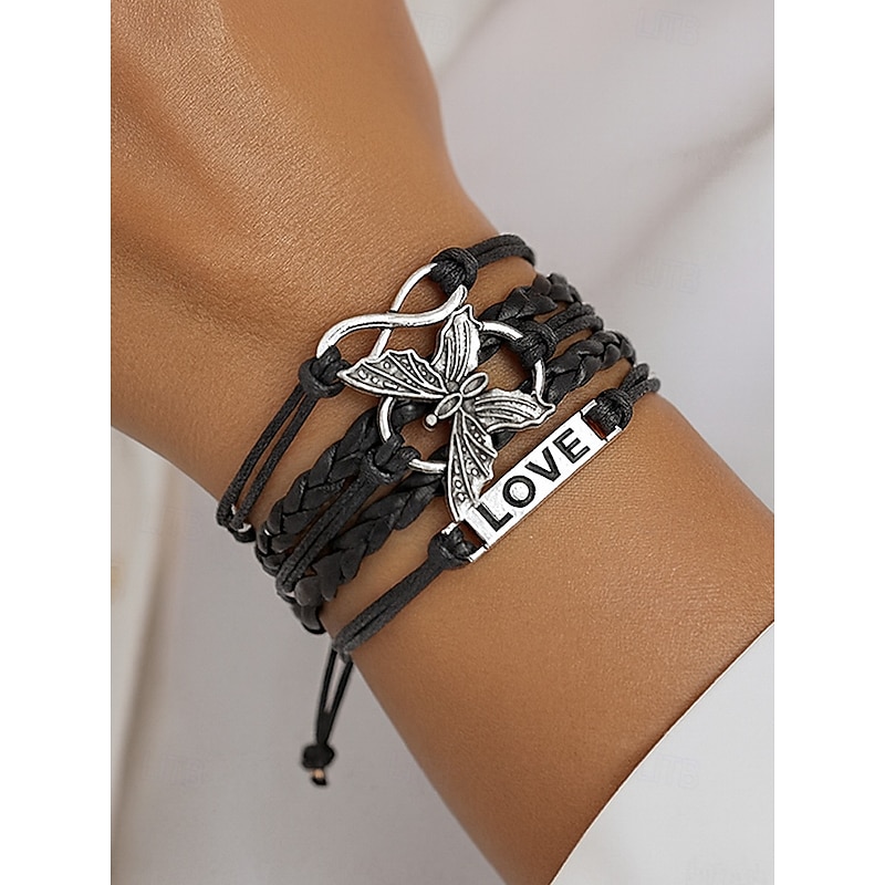 Women's Christmas Multi-Layer Bracelet with Butterfly and Love Charm, Adjustable Braided Wrap Jewelry in Multiple Colors for Holiday Party and Gift Giving2