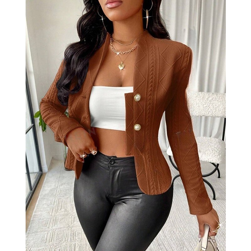 Women's Casual Jacket Comfortable Buttons Elegant Fashion Plain Going out Casual Daily Weekend Single Breasted Short V Neck Regular Fit Long Sleeve Outerwear White Pink Brown Spring Fall3