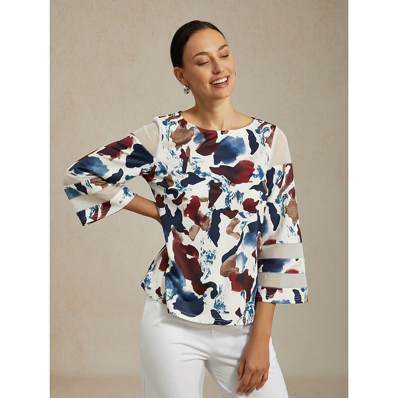 Women's Female Print Casual Multi Color Size S sleeve measures 50 cm (Sleeve length increases 1 cm with each size up) Elegant Daily Crew Neck Spring Fall - Main Image