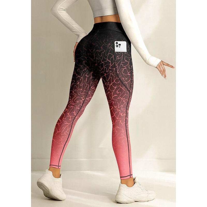 Women's pilates leggings fitness pants Gym Leggings Pockets Stamp Duty Side Pockets Pilates Gym Gym Workout Pants Tights Leggings Color Gradient Pink Sports Activewear Stretchy Slim
