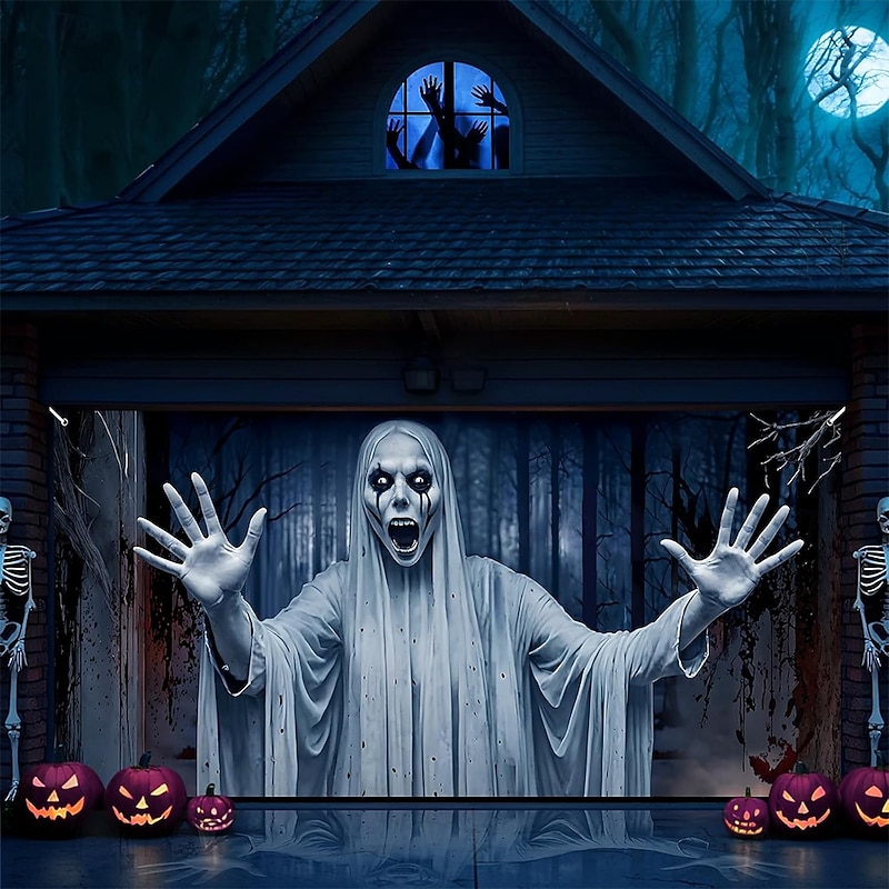 Halloween Tapestry Garage Door Cover Large Hanging Backdrop Boo 3D Dark Punk Gothic Style Party Outdoor Shooting Backgrounds Yard Haunted House Home Decor2