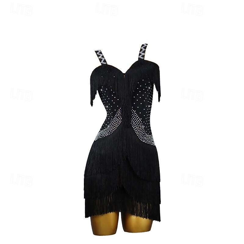 Latin Dance Dress Rhinestone Tassel Women's Performance Training Sleeveless Salsa Rumba Dancewear Costumes3
