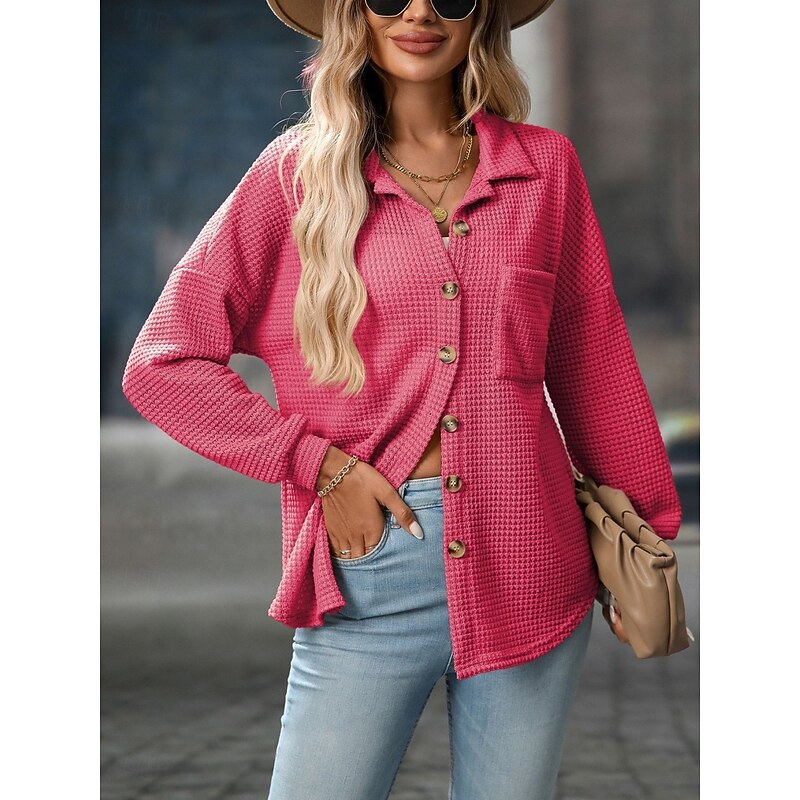 Women's Shirt Jacket Casual Jacket Comfortable Breathable Pocket Buttons Casual Plain Vacation Street Casual Daily Wear Single Breasted Regular Turndown Regular Fit Long Sleeve Outerwear Black4