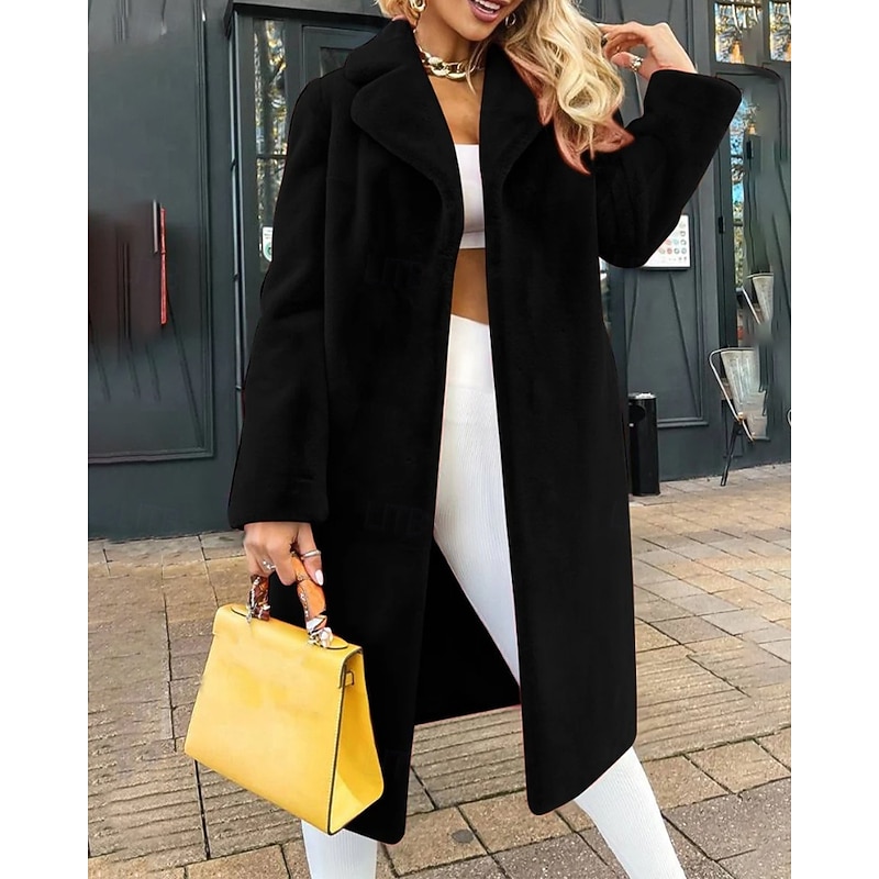 Women's Coat Faux Fur Coat Warm Comfortable Furs & Leathers Casual Plain Vacation Street Casual Daily Wear Long Turndown Regular Fit Long Sleeve Outerwear Light Blue Black Red Fall Winter4