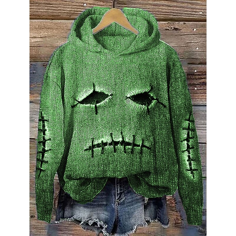 Halloween Women's Pullover Hoodie Sweatshirt Monster Graphic Casual Long Sleeve Hooded Regular Tops Party Evening Wear Street Dailywear Blue Orange Green Spring Fall Winter2
