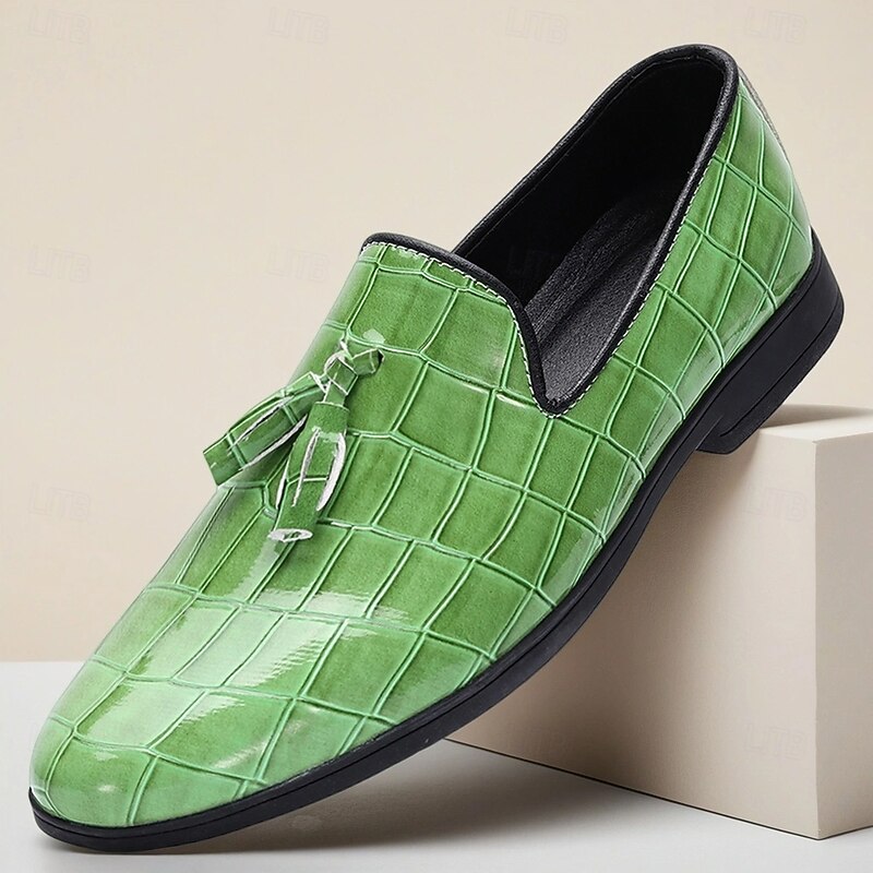 Men's Green  Faux Leather Loafers – Stylish Slip-On Design with High-Quality Crocodile Print, Ideal for Smart-Casual Occasions, Dinner Parties and Weekend Outings