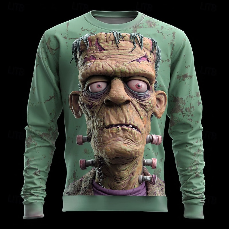 Halloween Men's Zombies 3D Sweatshirt Punk Party Crew Neck Vacation Blue Brown Crewneck 3D All Seasons Designer2