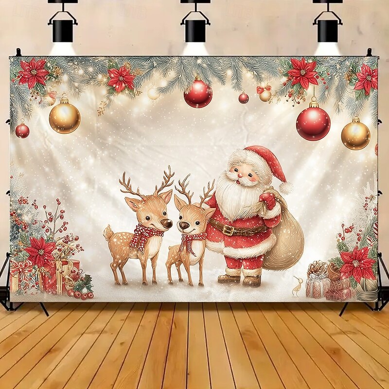 Chrismas Hanging Tapestry Santa Claus Reindeer Christmas Ornament Balls Large Wall Art Mural Decor Blanket Curtain Holiday Home Bedroom Living Room Festive Party Decoration3